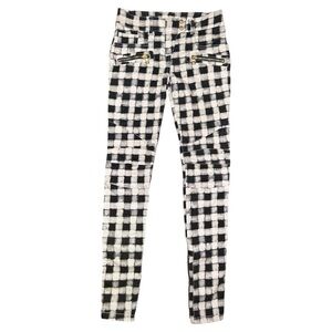 Balmain Black and White Checkered Skinny Biker Jeans Moto Womens Size FR 34 US 2
